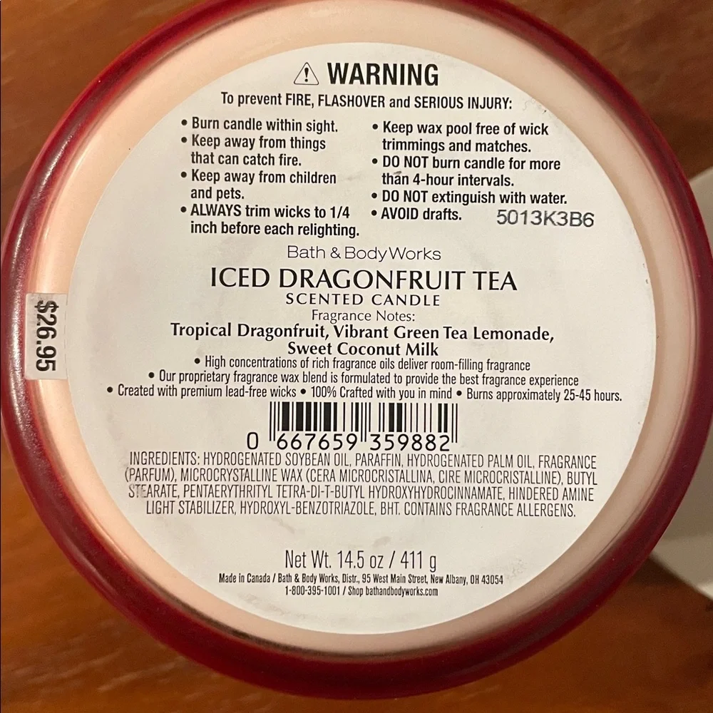 BBW Iced Dragonfruit Tea 3 Wick Candle - Picture 4 of 4